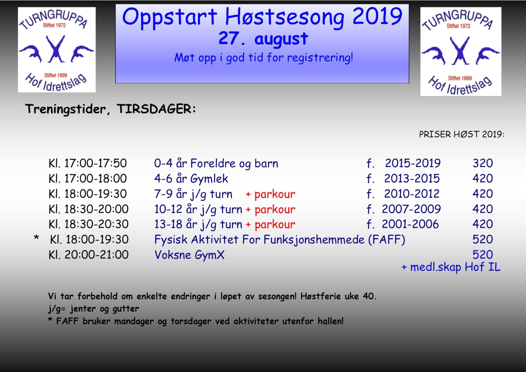 Velkommen til ny turnsesong ☺